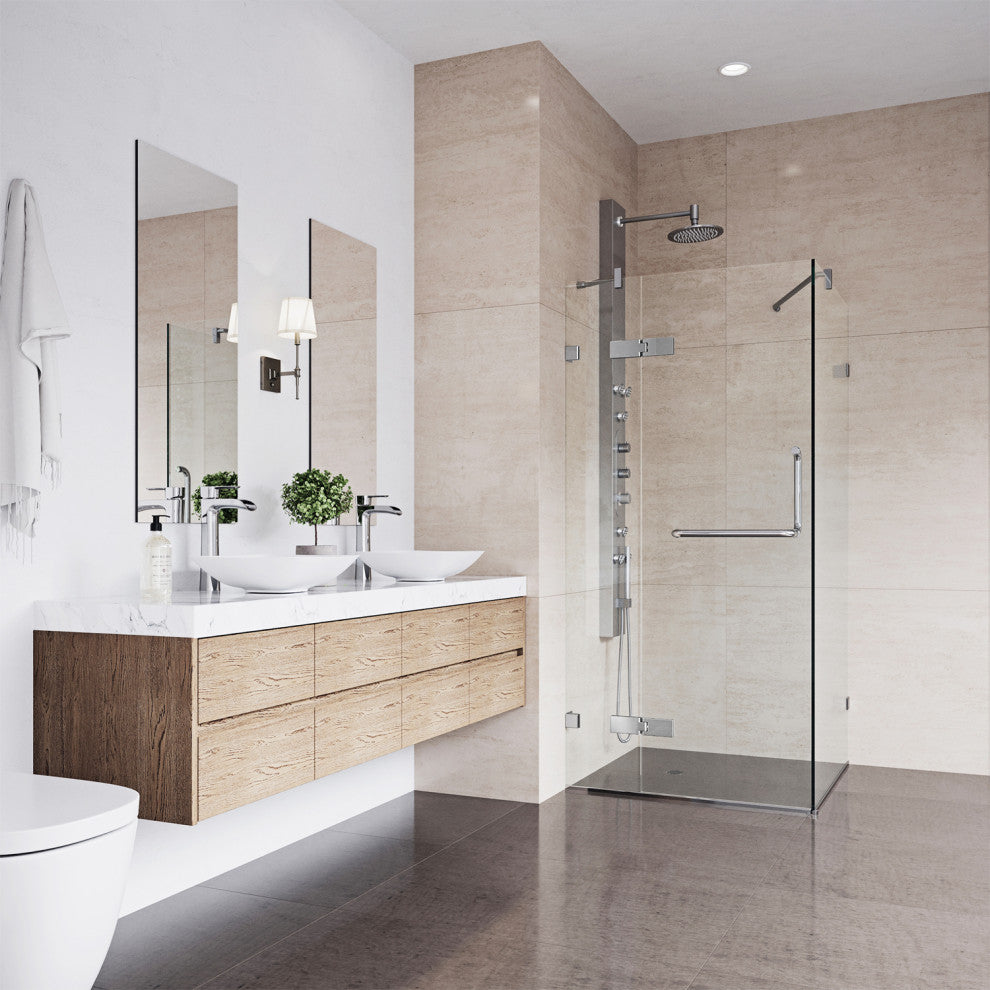 VIGO Monteray 34"D x 34"W x 73"H Frameless Hinged Shower Enclosure, Chrome, Without Base