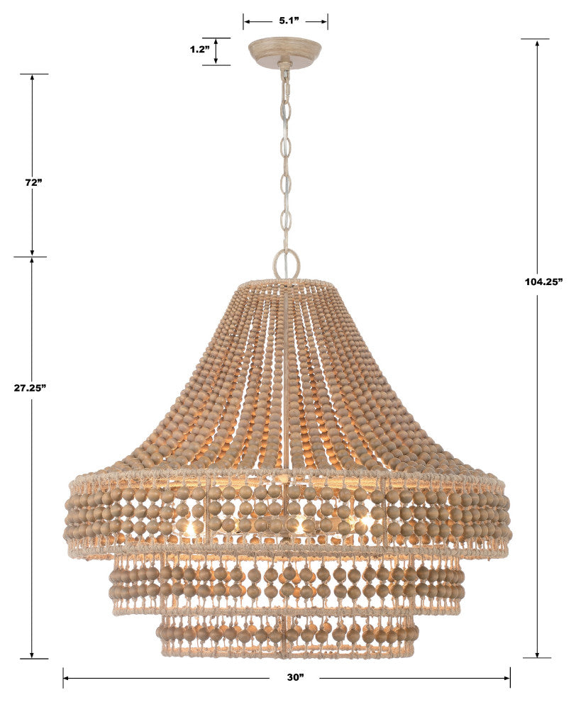 Silas 8-Light Burnished Silver Chandelier, Natural Wood Beads