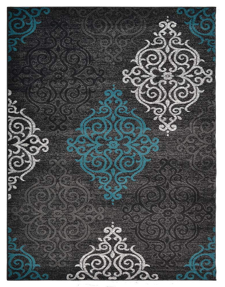 MACHINE MADE HEATSET POLYPROPYLENE AREA RUGS -Silver Blue,Contemporary Design, [Rectangle] 4'x6'