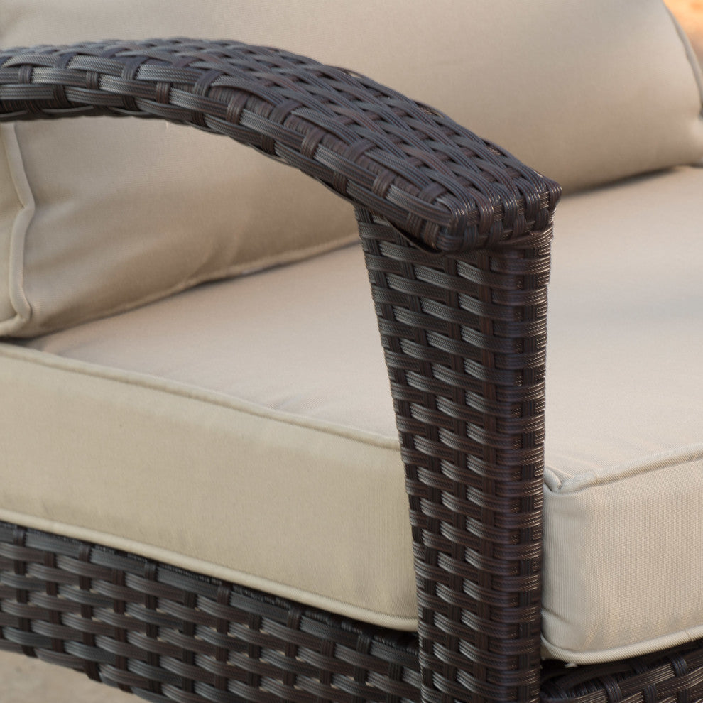 GDF Studio Bleecker Outdoor Brown Wicker Club Chair With Cushion, Set of 2, Brown