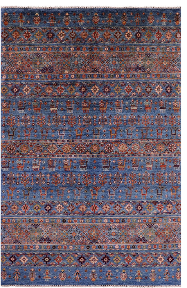 5' 6" X 8' 5" Tribal Persian Gabbeh Hand-Knotted Rug Q5356