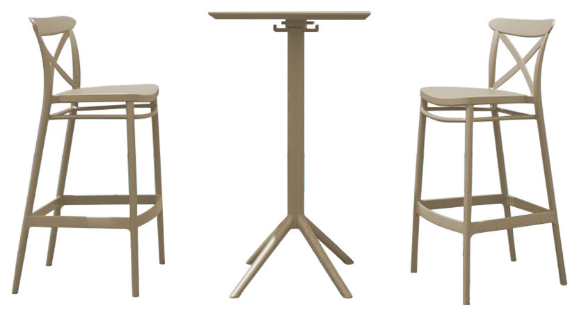 Sky Cross Square Bar Set With 2 Barstools Taupe