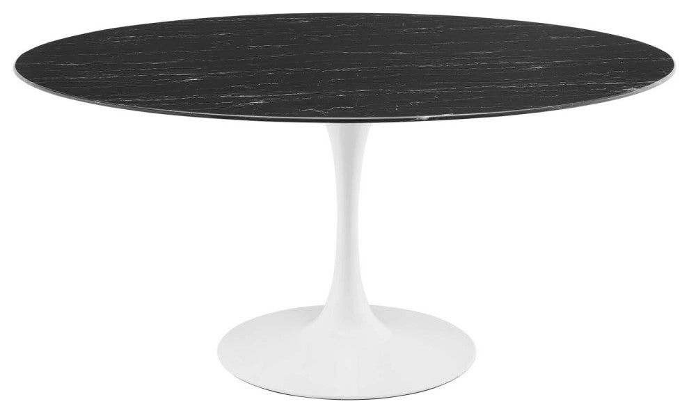60" Dining Table, Round, Black White, Artificial Marble, Metal, Modern