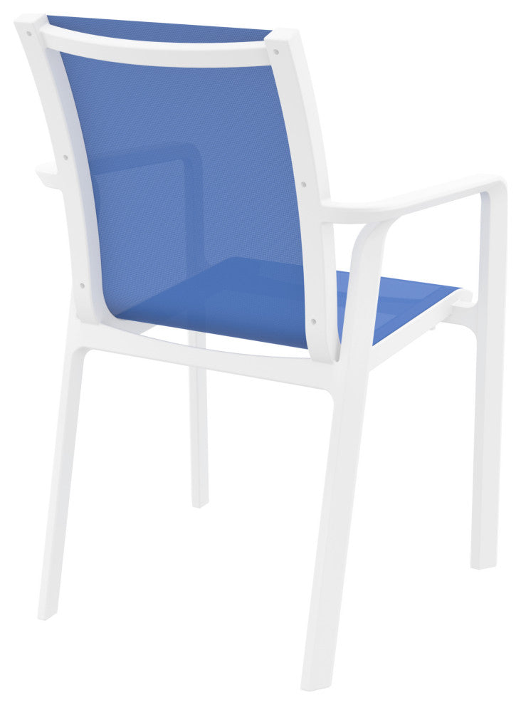 Pacific Sling Arm Chair, Set of 2, White Frame/Blue Sling