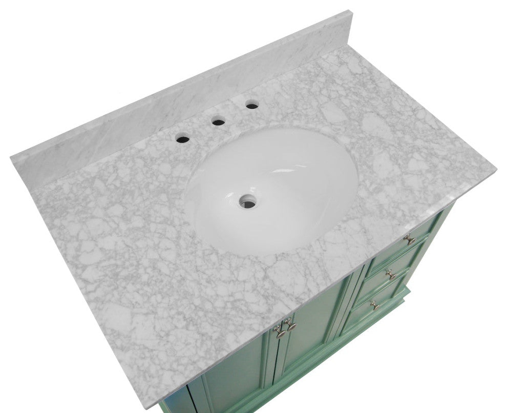 Bella 36" Bathroom Vanity, Sage Green, Carrara Marble