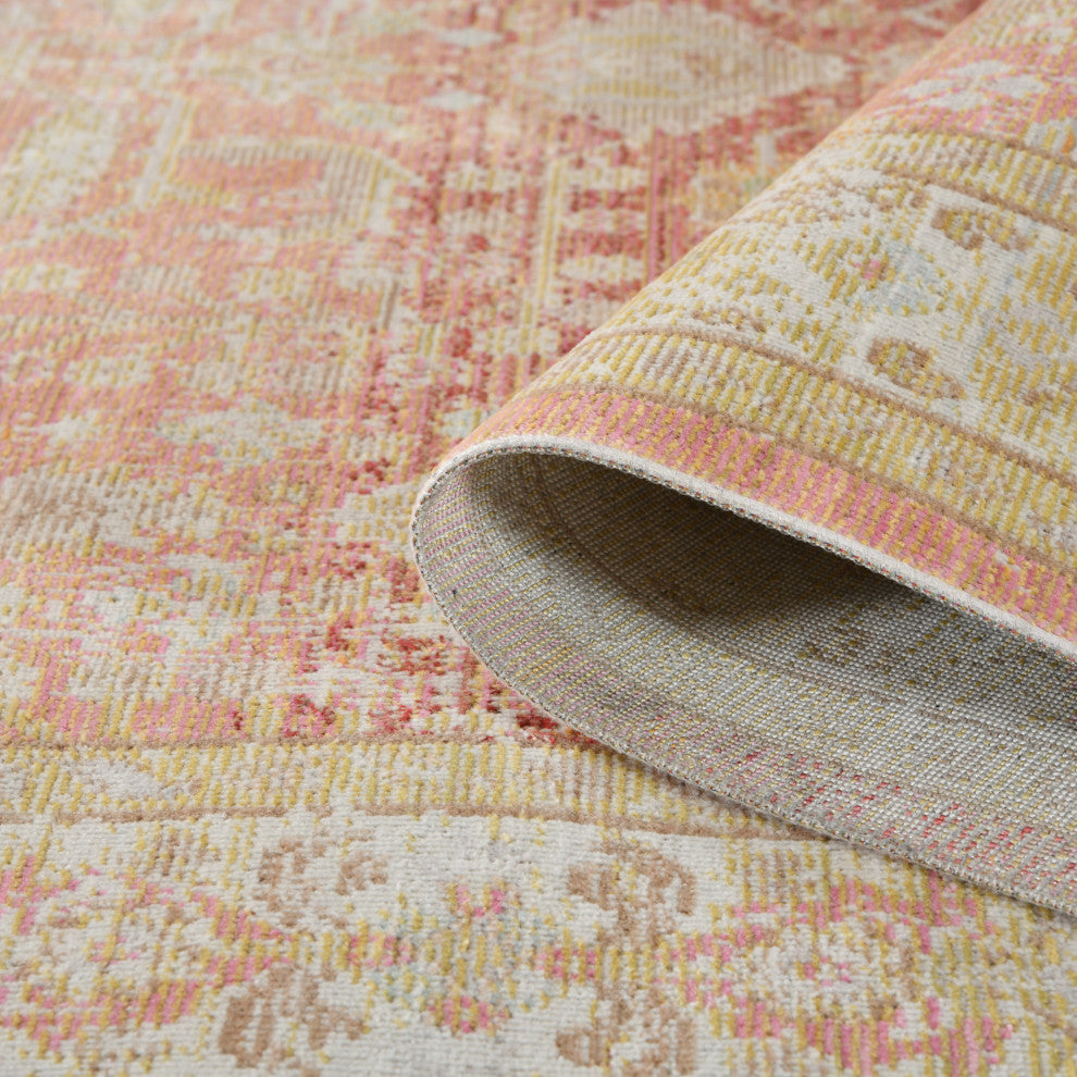 Ceniscia Tatum Vintage Polyester Area Rug, Salmon, 2'6"x8'