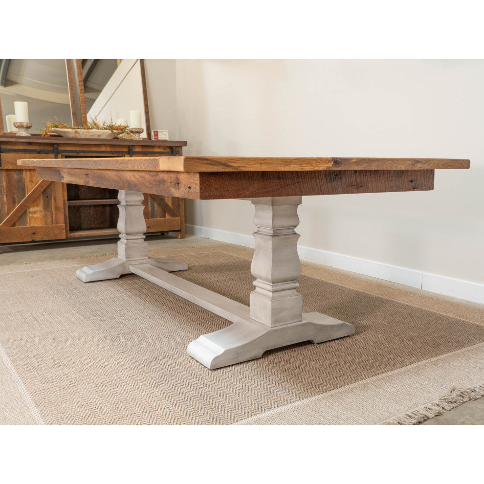 Avon Reclaimed Barnwood Dining Table, Trestle Base, Natural, 42x102, 2 Bb Ext