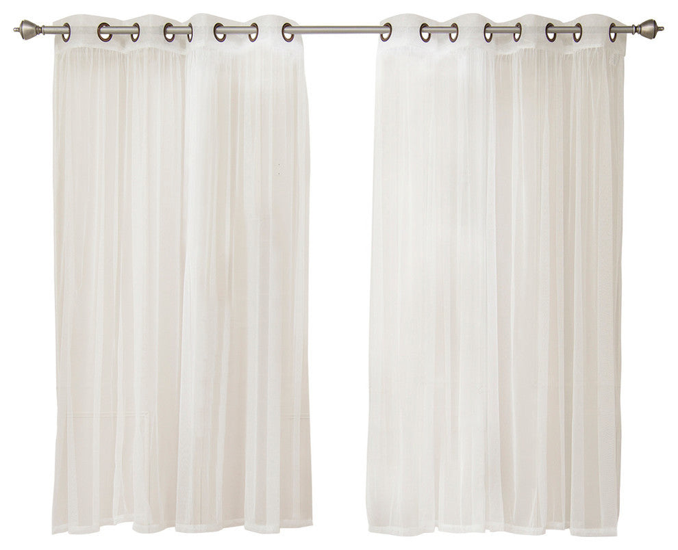 Tulle Sheer Bronze Grommet Curtains, White, 63"