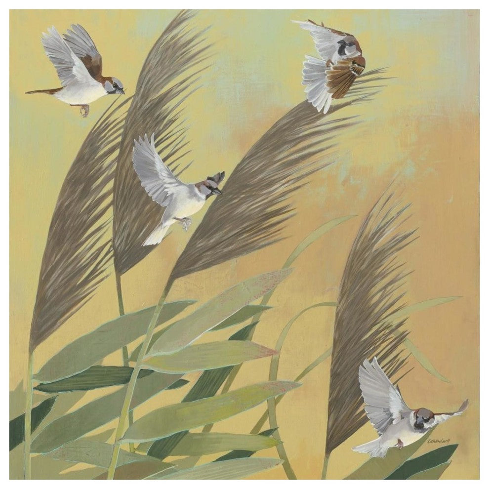"Sparrows and Phragmates Sq" Digital Paper Print by Kathrine Lovell, 38"x38"