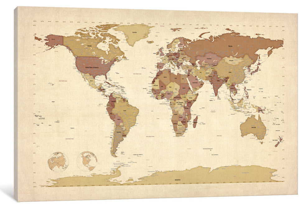 "Map of The World V" by Michael Tompsett, Canvas Print, 26x18"