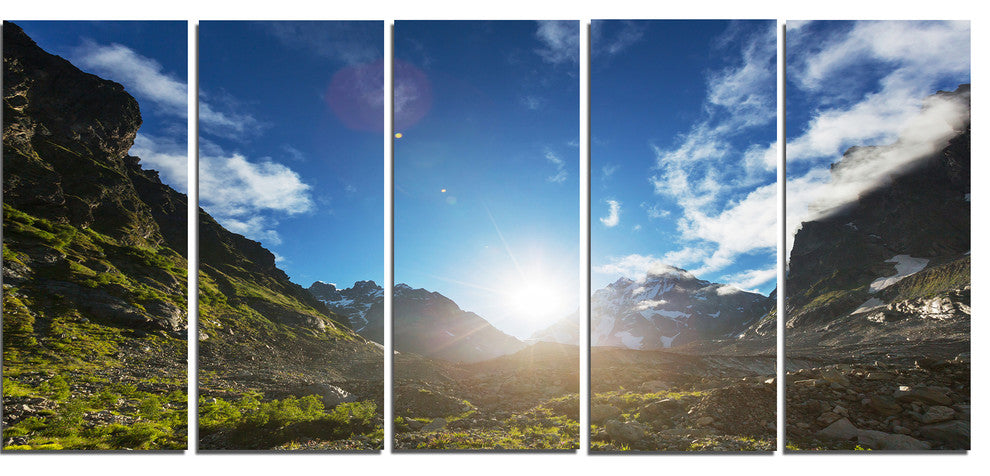 Caucasus Hills under Bright Sunset, Landscape Canvas Print, 60"x28", 5 Panels