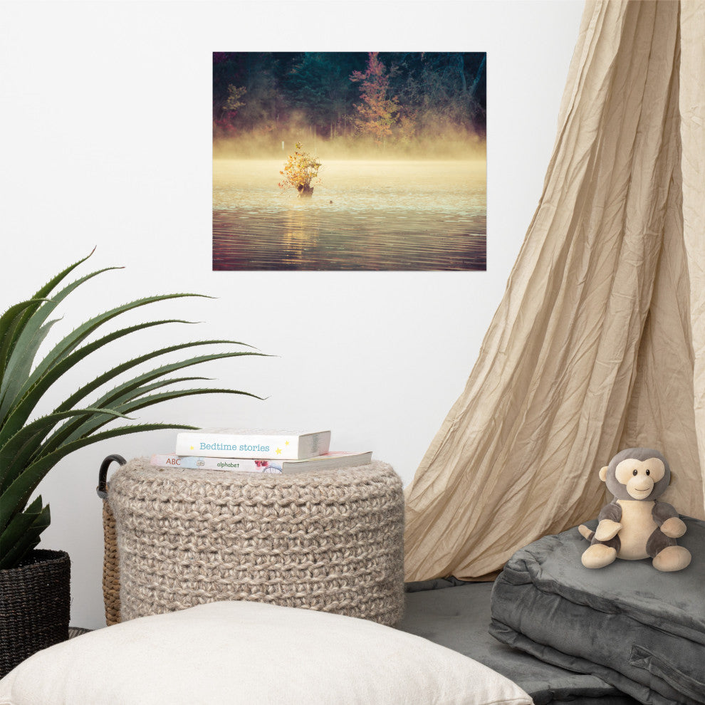 Golden Mist on Waples Pond Landscape Photo Unframed Wall Art Print, 16" X 20"