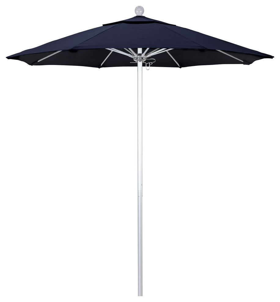 7.5' Silver Push Lift Aluminum Umbrella, Sunbrella, Navy