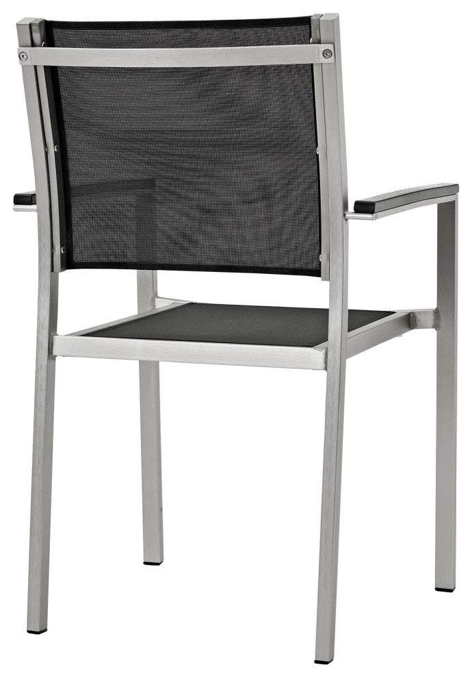 Shore 7-Piece Outdoor Aluminum Dining Set, Silver Black
