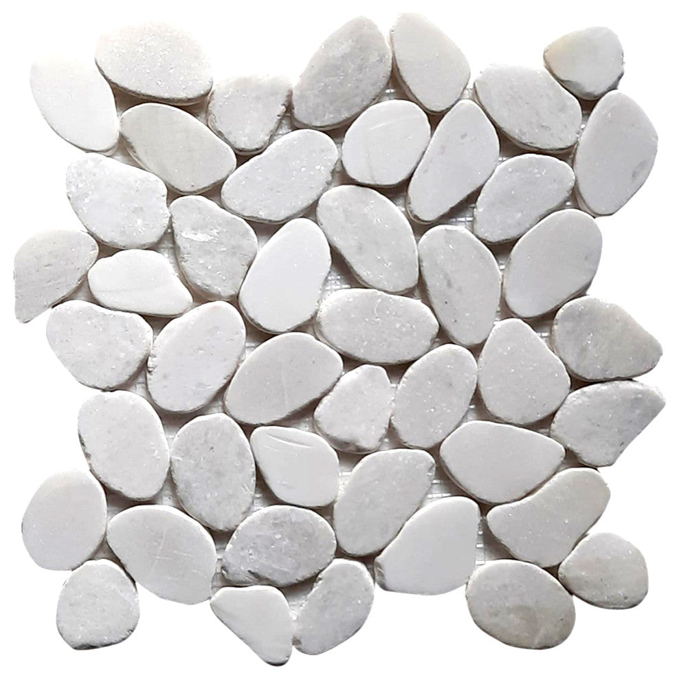 Milky white sliced round pebble tile 12x12 for bathroom and living area