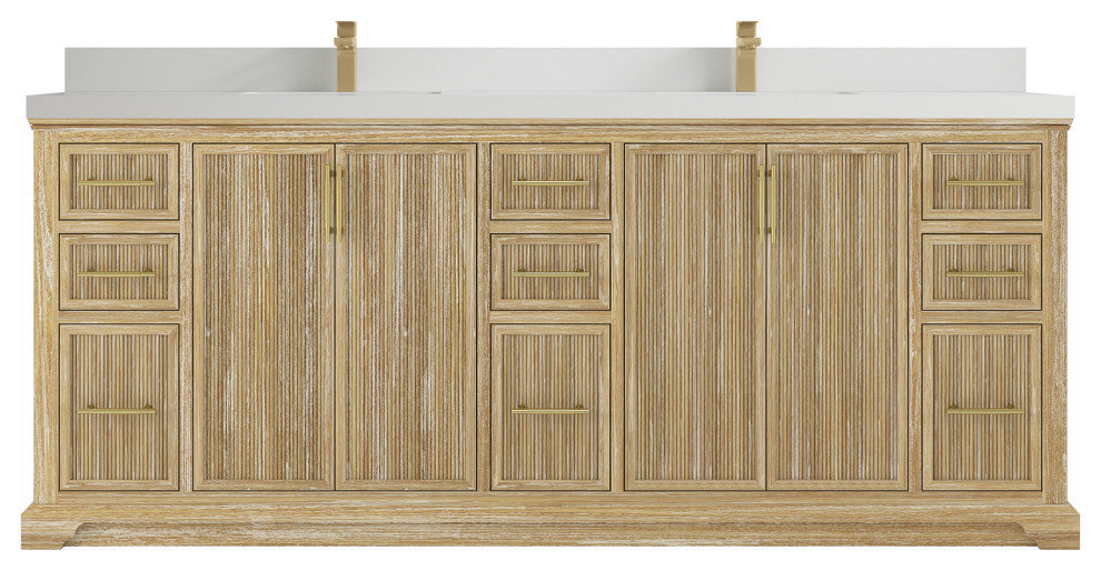 Alys Teak 84 Double Sink Bathroom Vanity Whitewashed 2" White Quartz