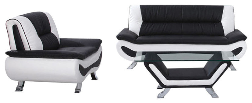 Magnolia 2-Piece Sofa and Love Seat Set, Black and White