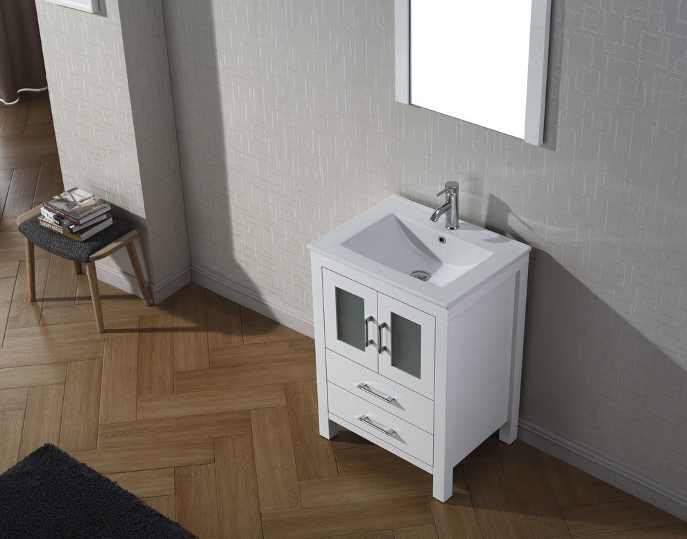 Virtu Dior 24" Single Bathroom Vanity, White, Polished Chrome Faucet, Mirror