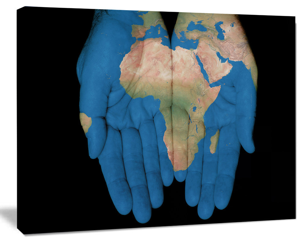 African Map in Our Hands, Abstract Canvas Artwork, 60"x28"