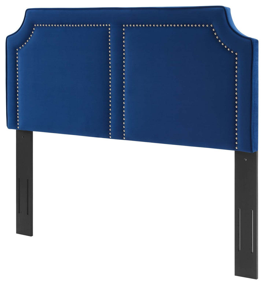 Headboard, Nailhead, Twin Size, Blue Navy, Velvet, Modern, Mid Century Guest