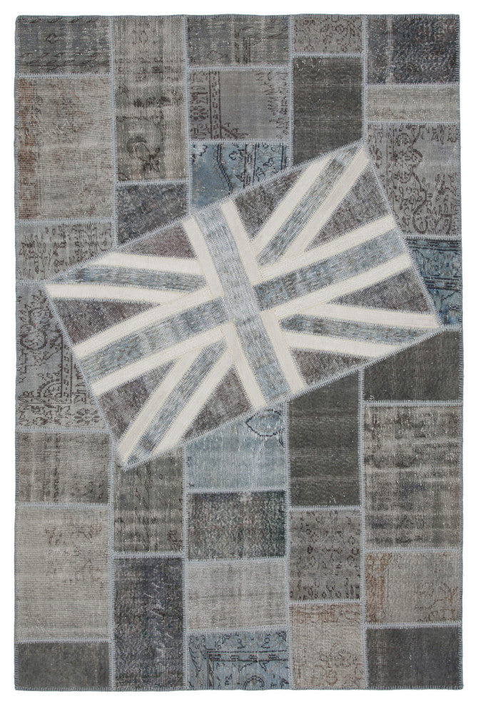 Rug N Carpet - Hand-knotted Turkish 6' 6'' x 9' 10'' Flag Patchwork Rug