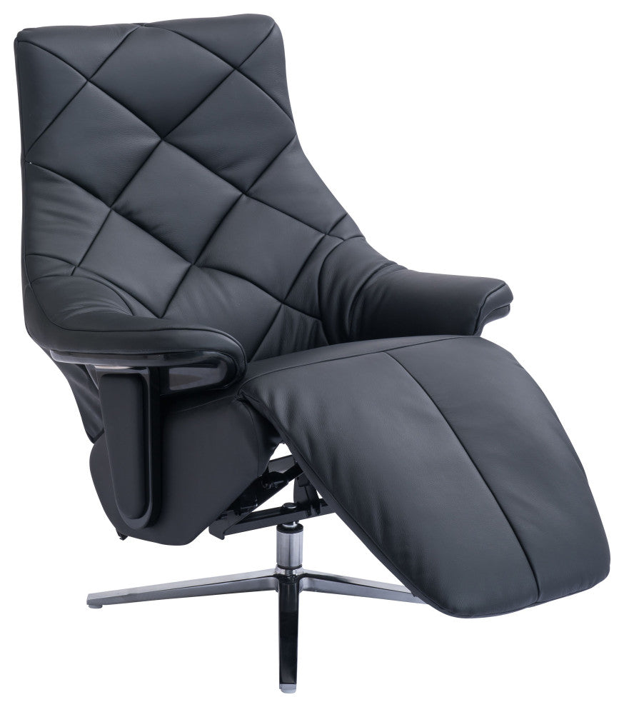 Darwin Modern Leather Cordless Powered Recliner with Diamond Back, Black/Silver