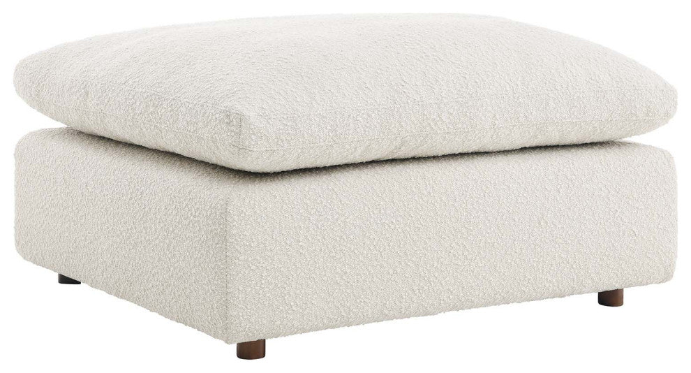 Commix Down Filled Overstuffed Boucle Fabric Ottoman, Ivory