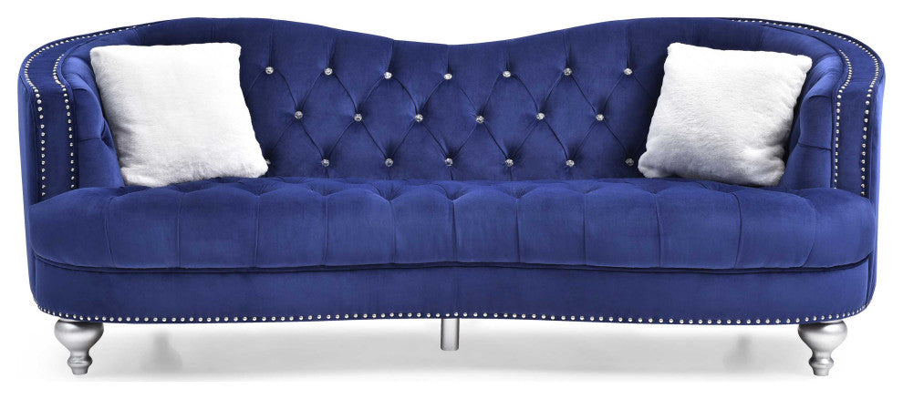 Jewel 90 in. W Flared Arm Velvet Straight Sofa, Blue