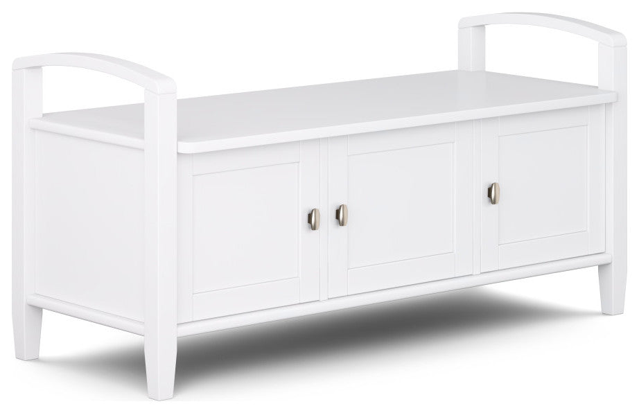 Warm Shaker Solid Wood 44" Rustic Entryway Storage Bench, White