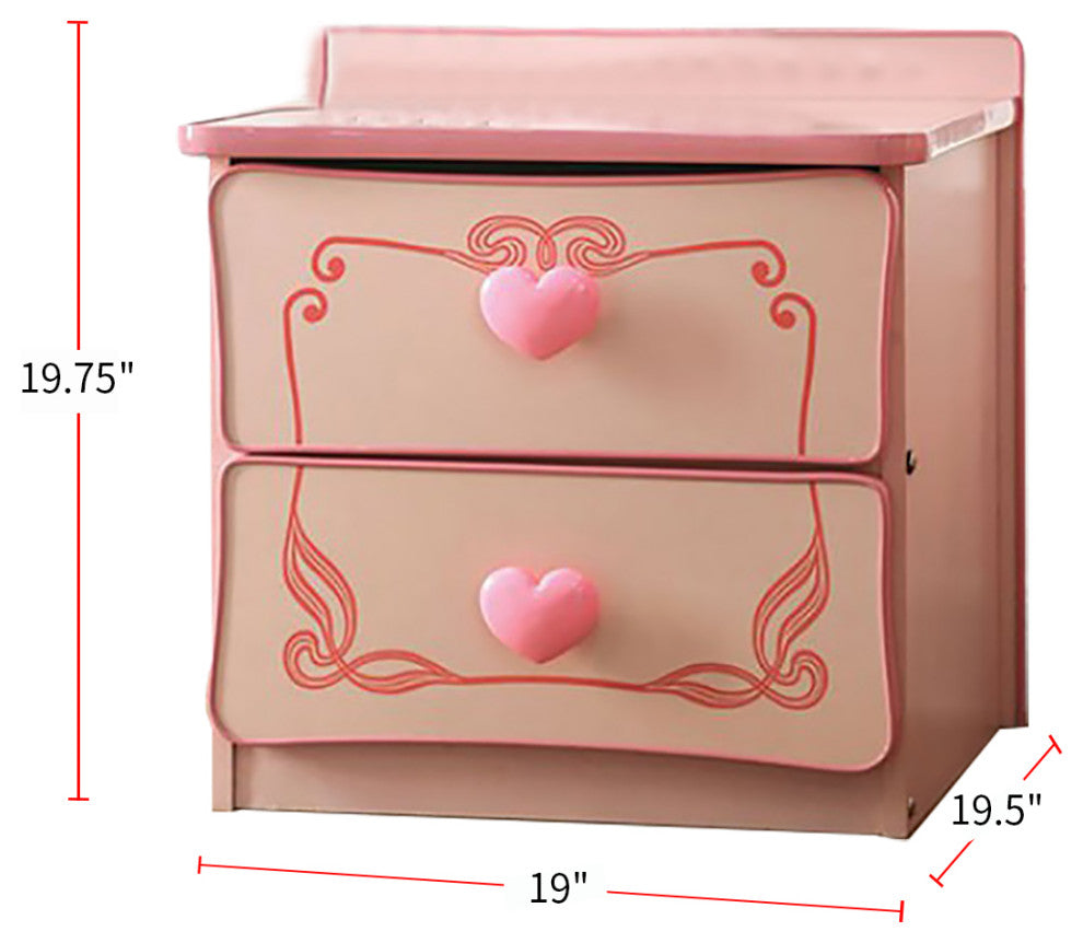Wooden 2 Drawers Nightstand, Pink