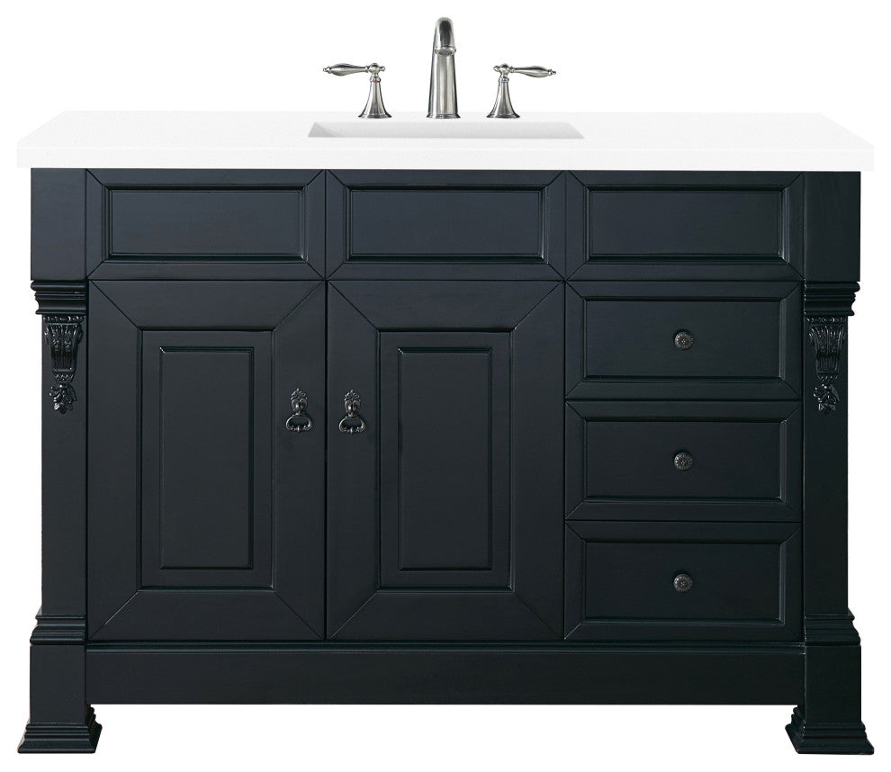 James Martin 147-114-5236-3WZ 48" Antique Black Vanity  w/ 3 CM Zeus Quartz Top