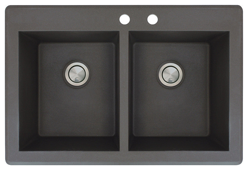 Radius 33" silQ Granite Drop-in Double Bowl Kitchen Sink with 2 Holes in Black