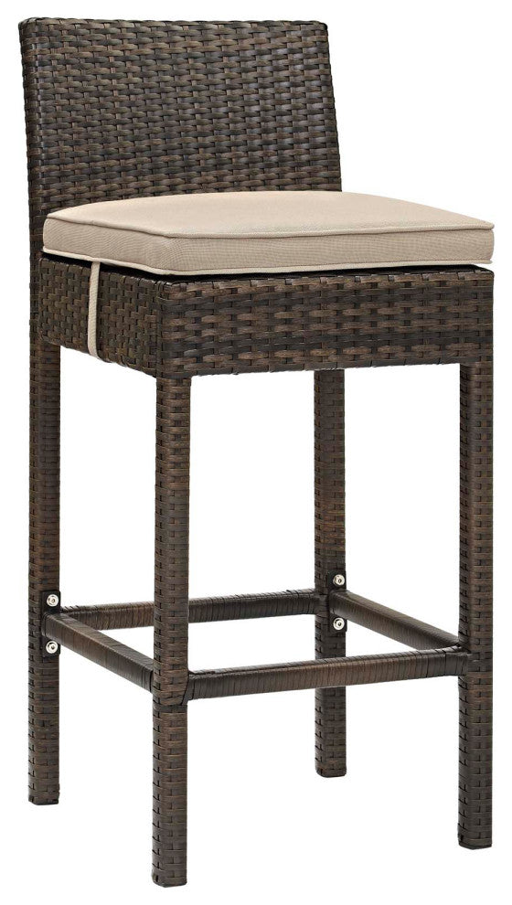 Brown Beige Conduit Outdoor Patio Wicker Rattan Bar Stool
