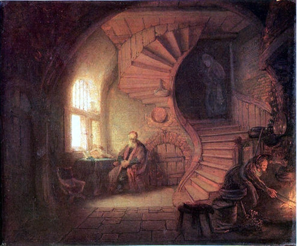 Rembrandt Van Rijn Philosopher in Meditation, 20"x25" Gallery Wrapped Canvas
