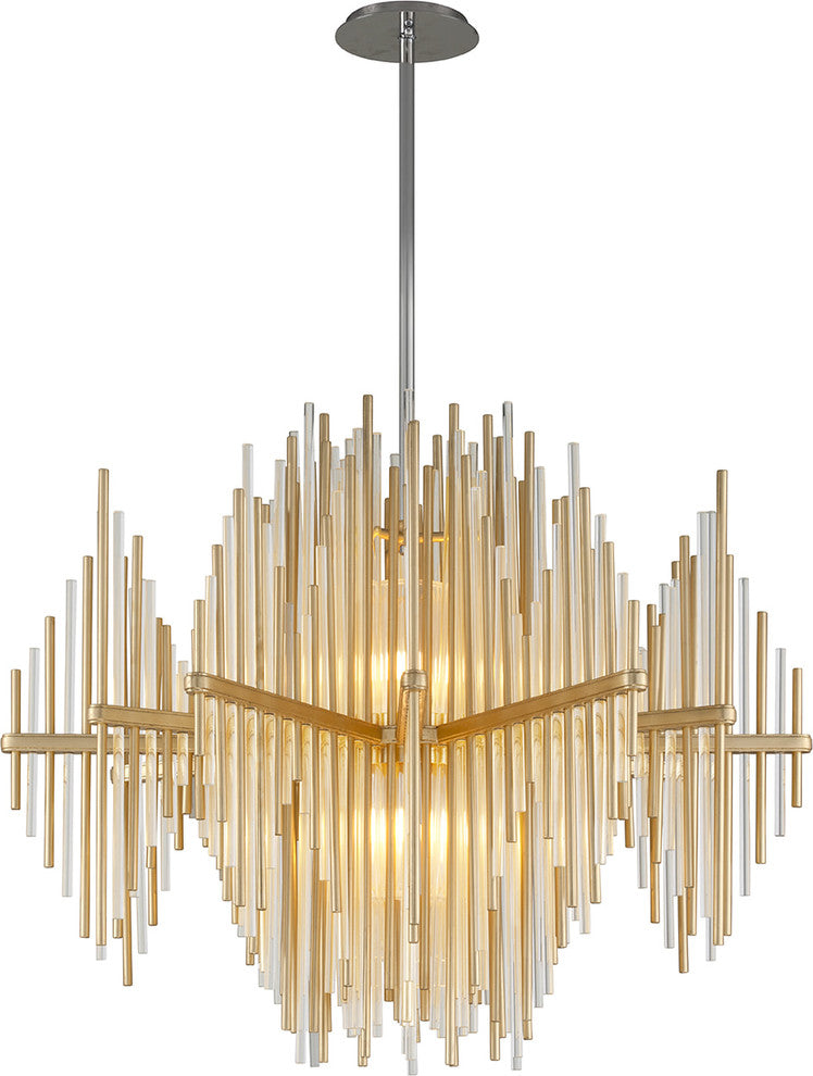 Theory 40" LED Pendant, Gold Leaf With Polished Stainless Accents
