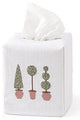 Embroidered Tissue Box Cover, Three Topiaries