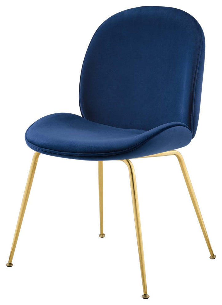 Contemporary Dining Room Side Dining Chair, Velvet Stainless Metal, Navy Blue