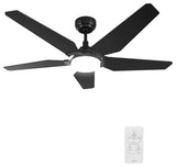 CARRO Smart Voice Control Ceiling Fan with Dimmable LED Light and Remote, Black, 52" Downrod