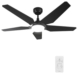 CARRO Smart Voice Control Ceiling Fan with Dimmable LED Light and Remote, Black, 52" Downrod