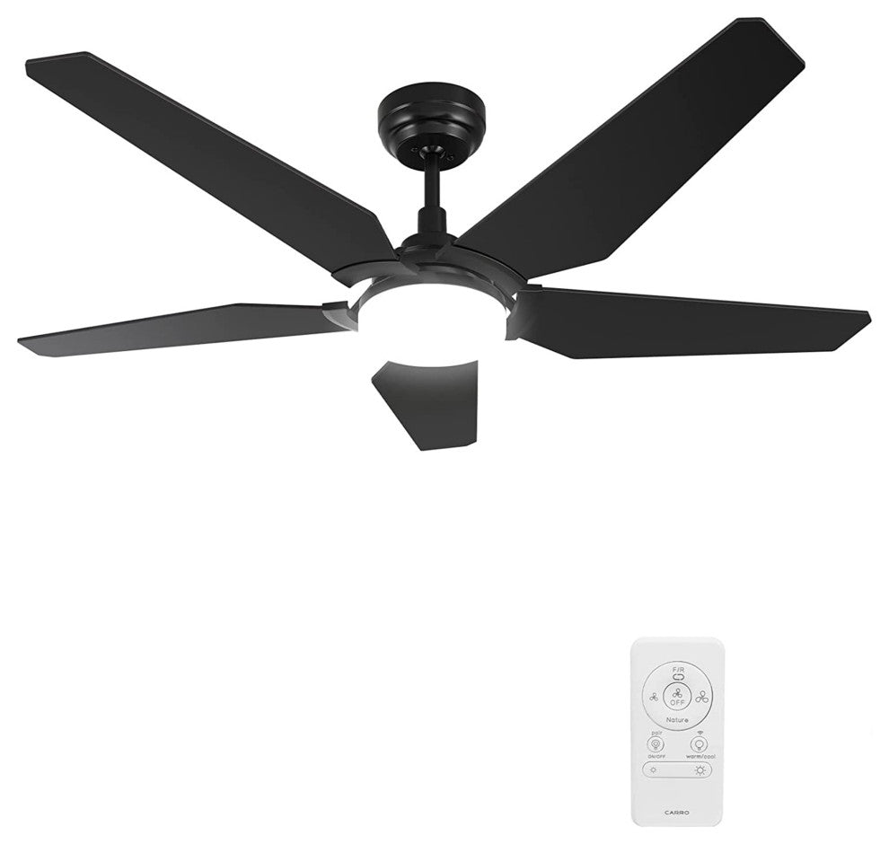CARRO Smart Voice Control Ceiling Fan with Dimmable LED Light and Remote, Black, 52" Downrod