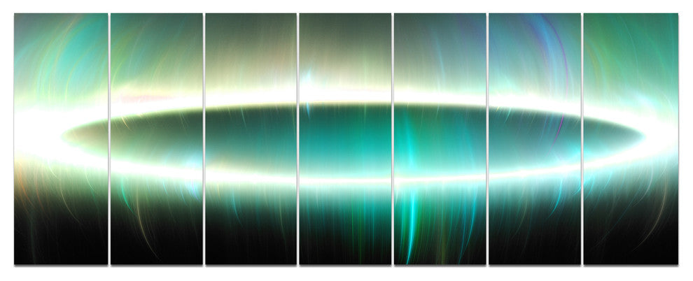 Large Green Oval Fractal Light, Abstract Canvas Art Print, 83"x32", 7 Panels