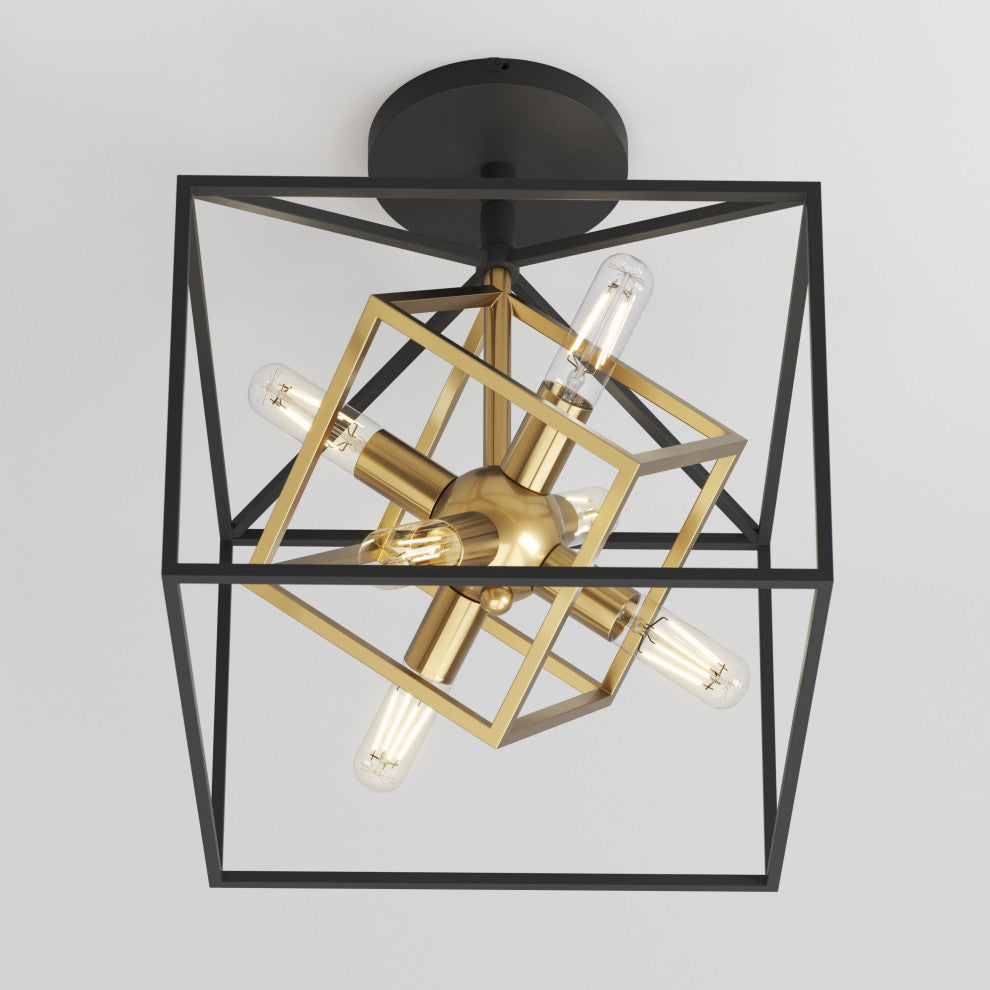 Artika Imperium Semi-Flushmount Ceiling Light, Black & Gold