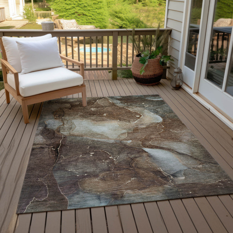 Machine Washable Indoor/Outdoor Chantille ACN522 Brown 3' x 5' Rug