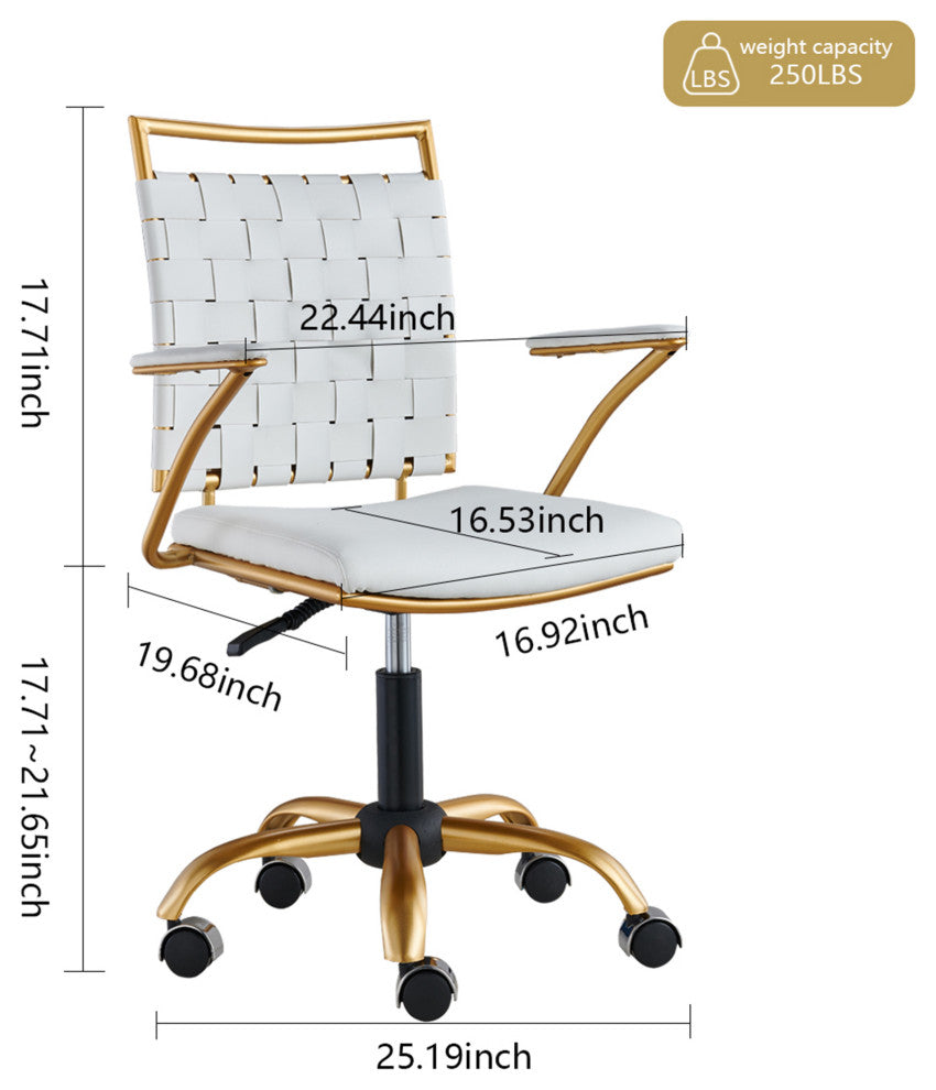 LUXMOD Classy Goldtone Adjustable Swivel Ergonomic Desk Chair, White