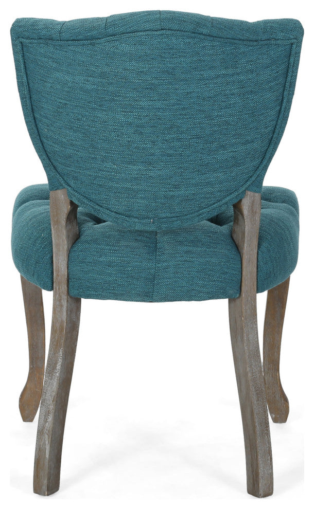 Case Tufted Dining Chair With Cabriole Legs, Set of 2, Teal, Brown Wash Finish