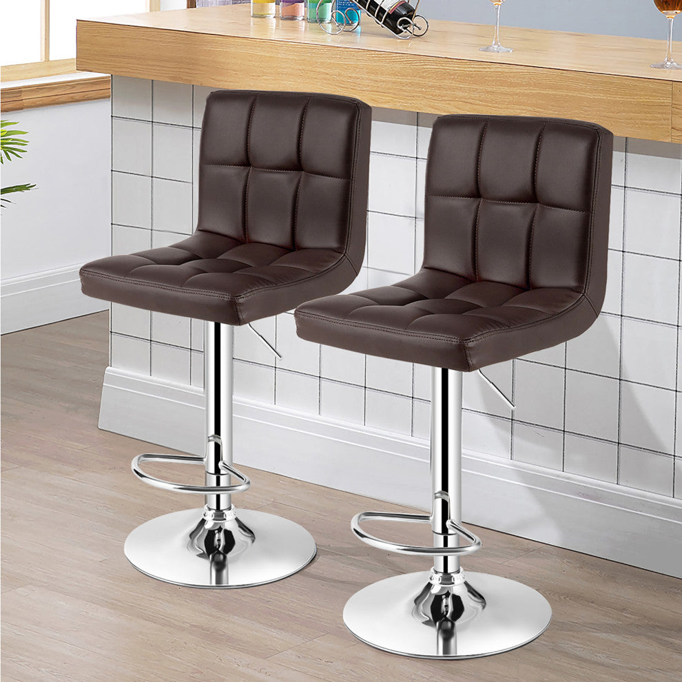 Costway Set of 2 Adjustable Bar Stools PU Leather Swivel Counter Pub Chair