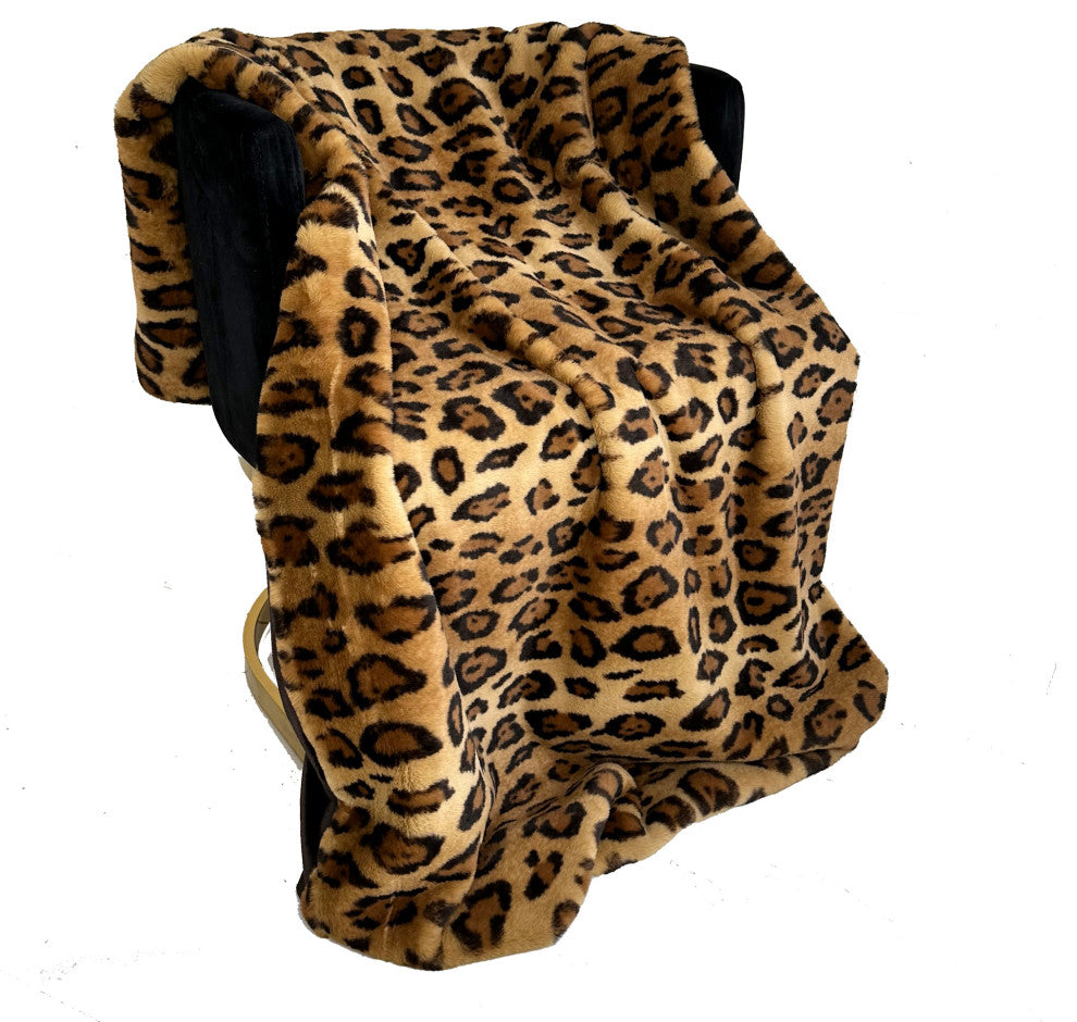 Plutus Brown Jaguar Faux Fur Luxury Throw Blanket, 96"L x 110"W Queen