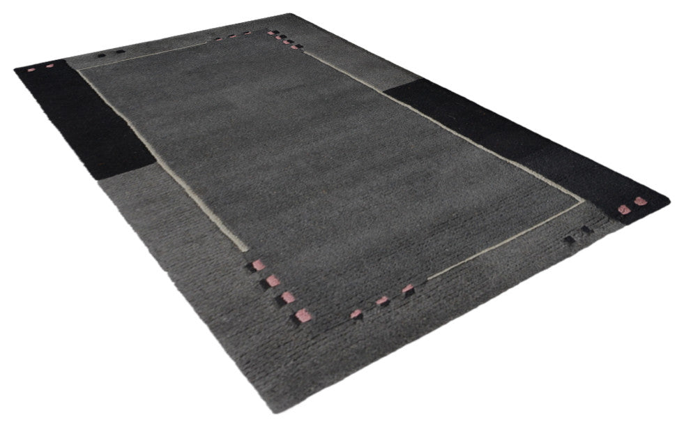 Hand Knotted Tibbati Wool Area Rug Contemporary Grey, [Rectangle] 6'x9'