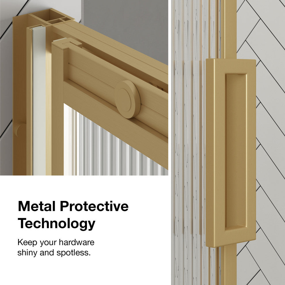 Stanford Sliding Fluted Alcove Shower Door, Brushed Gold, Fluted Glass, 48"