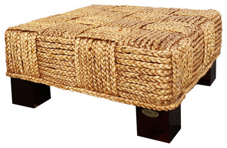 Water Hyacinth Rome Woven Ottoman with Cushion